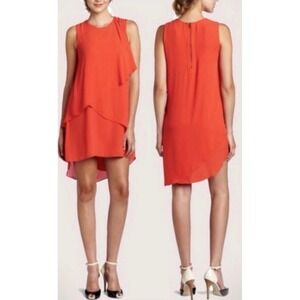 BCBGMAXAZRIA Orange Layered Ruffle Cap Sleeve Sheath Dress Size L